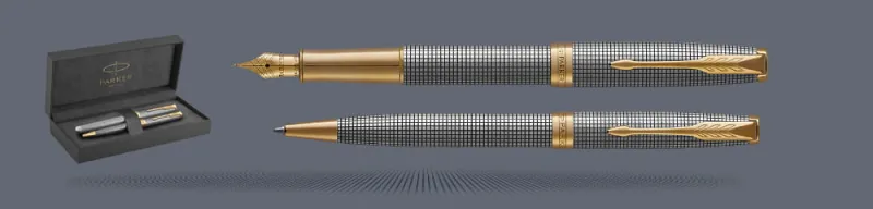 Zestaw Pióro wieczne + Długopis Parker Sonnet Premium Chiselled Silver GT | Stalówka F/18k - 1931489_1931492