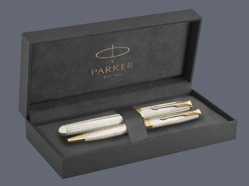 Zestaw Pióro wieczne + Długopis Parker Sonnet Premium Silver Mistral GT | Stalówka F/18k - 2119792_2119796 + BOX Premium