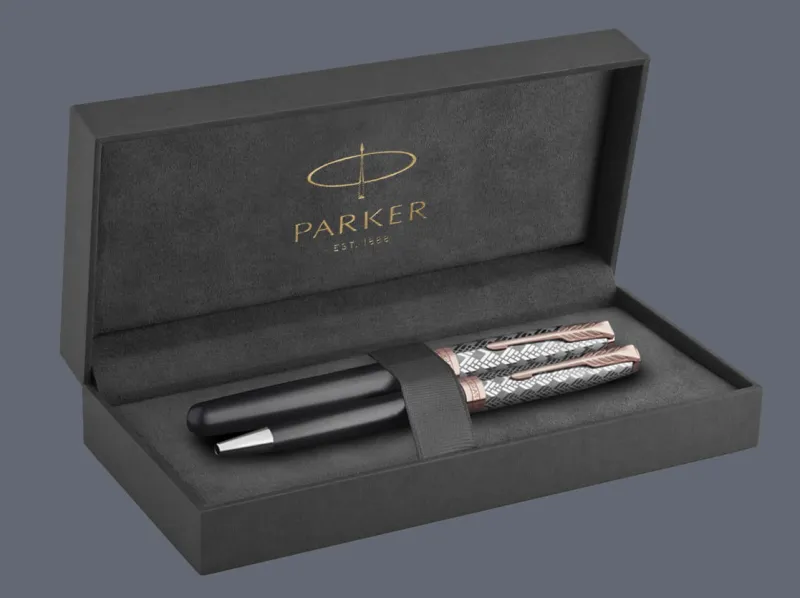 Zestaw Pióro wieczne + Długopis Parker Sonnet Premium Metal & Grey PGT | Stalówka F/18k - 2119788_2119791 + BOX Premium