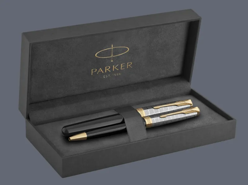 Zestaw Pióro wieczne + Długopis Parker Sonnet Premium Metal & Black GT | Stalówka F/18k - 2119784_2119787 + BOX Premium