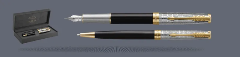 Zestaw Pióro wieczne + Długopis Parker Sonnet Premium Metal & Black GT | Stalówka F/18k - 2119784_2119787
