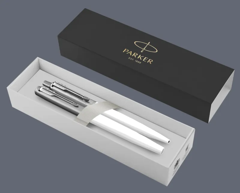 Zestaw Piśmienny Parker Pióro wieczne + Długopis Jotter Originals Biały CT | Stalówka M - 2096871_ 2096874 + BOX Standard