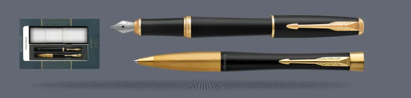 Zestaw Pióro wieczne + Długopis Urban Core Muted Black GT + Etui Kolor | Stalówka M