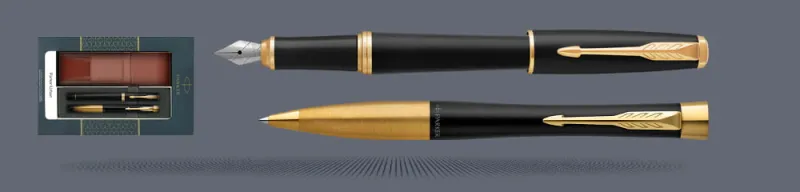 Zestaw Pióro wieczne + Długopis Urban Core Muted Black GT + Etui Kolor | Stalówka M