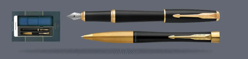 Zestaw Pióro wieczne + Długopis Urban Core Muted Black GT + Etui Kolor | Stalówka M