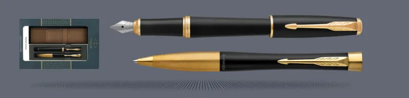 Zestaw Pióro wieczne + Długopis Urban Core Muted Black GT + Etui Kolor | Stalówka M
