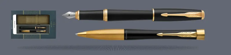 Zestaw Pióro wieczne + Długopis Urban Core Muted Black GT + Etui Kolor | Stalówka M
