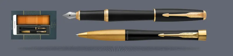 Zestaw Pióro wieczne + Długopis Urban Core Muted Black GT + Etui Kolor | Stalówka M
