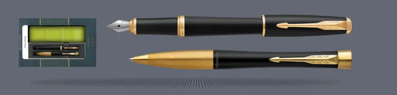Zestaw Pióro wieczne + Długopis Urban Core Muted Black GT + Etui Kolor | Stalówka M