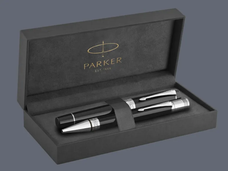 Zestaw Pióro wieczne + Długopis Parker Duofold Classic Centennial Czarny Akryl CT | Stalówka M/18 - 1931366_1931390 + BOX Premium
