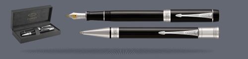 Zestaw Pióro wieczne + Długopis Parker Duofold Classic Centennial Czarny Akryl CT | Stalówka M/18 - 1931366_1931390