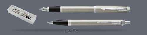 Zestaw Pióro wieczne + Długopis Parker IM Essential Stalowy CT | Stalówka M - 2143636_2143631