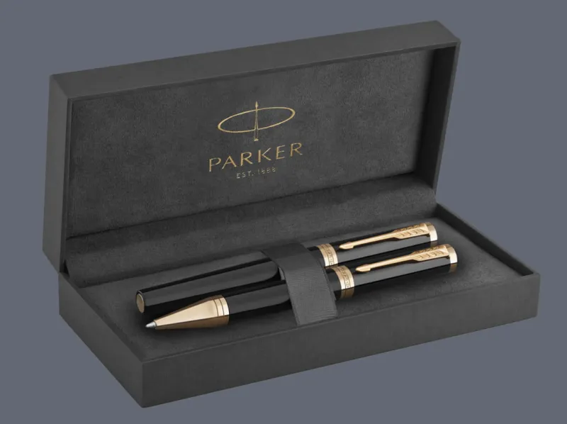 Zestaw Pióro wieczne + Długopis Parker Ingenuity Czarny GT | Stalówka F + BOX Premium