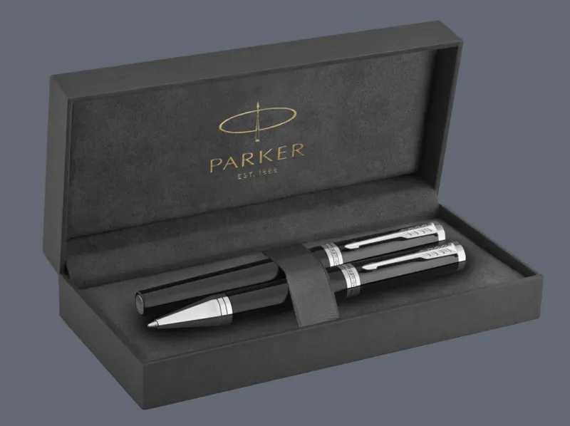 Zestaw Pióro wieczne + Długopis Parker Ingenuity Czarny CT | Stalówka F + BOX Premium