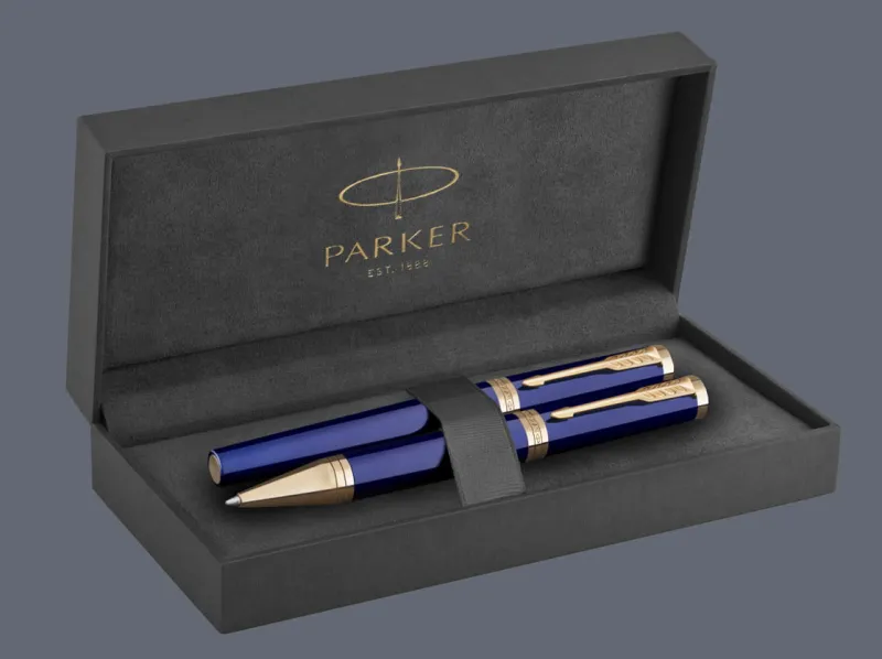Zestaw Pióro wieczne + Długopis Parker Ingenuity Niebieski GT | Stalówka F + BOX Premium