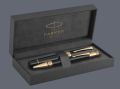 Zestaw Pióro wieczne + Długopis Parker Duofold Classic Centennial Czarny Akryl GT | Stalówka F/18k - 1931381_1931386 + BOX Premium