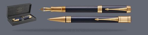Zestaw Pióro wieczne + Długopis Parker Duofold Prestige Centennial Niebieska Jodełka GT | Stalówka F/18k - 1931369_1931373