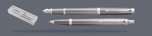 Zestaw Pióro wieczne + Długopis Parker IM Rituals Grey CT | Stalówka F - 2203896_2203898