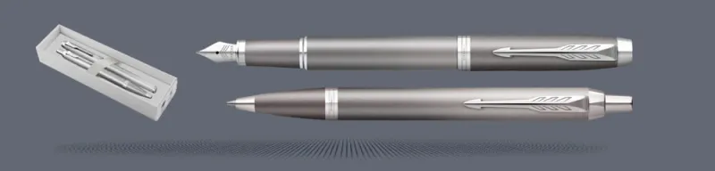 Zestaw Pióro wieczne + Długopis Parker IM Rituals Grey CT | Stalówka F - 2203896_2203898