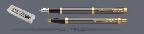 Zestaw Pióro wieczne + Długopis Parker IM Core Grey GT | Stalówka F - 2213776_2214613