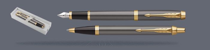 Zestaw Pióro wieczne + Długopis Parker IM Core Grey GT | Stalówka F - 2213776_2214613