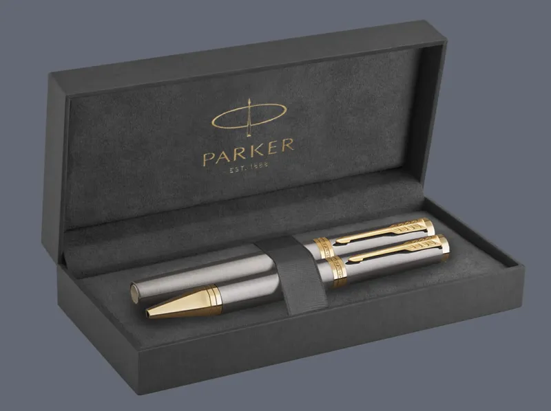Zestaw Pióro wieczne + Długopis Parker Ingenuity Grey GT | Stalówka F + BOX Premium