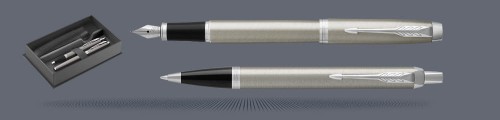 Zestaw Pióro wieczne + Długopis Parker IM Essential Stalowy CT + Etui + Box Premium | Stalówka M - 2214458