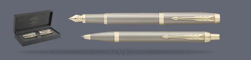 Zestaw Pióro wieczne + Długopis Parker IM Rituals  Sandstone PVD + Premium Box | Stalówka F - 2235418_2235420
