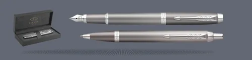 Zestaw Pióro wieczne + Długopis Parker IM Rituals Grey CT + Premium Box | Stalówka F - 2203896_2203898