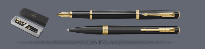 zestaw_pismienPióro wieczne + Długopis Parker Meridian Glossy Black GT | Stalówka F - 2231392_2231395ny_standard.JPG