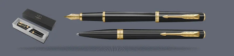 zestaw_pismienPióro wieczne + Długopis Parker Meridian Glossy Black GT | Stalówka F - 2231392_2231395ny_standard.JPG