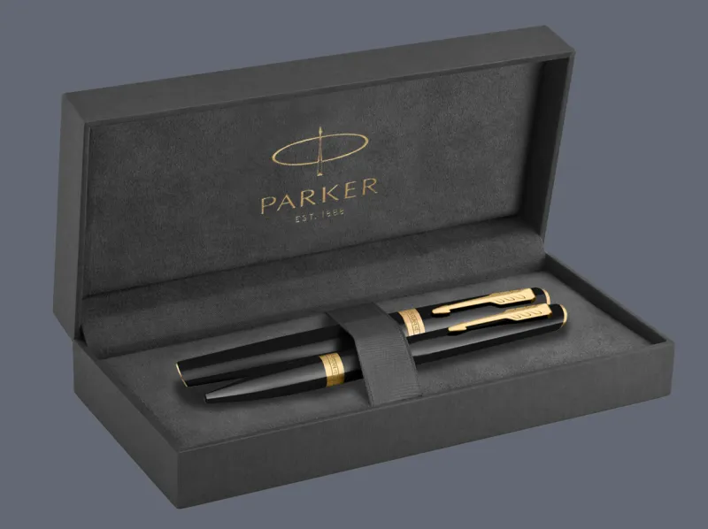 Zestaw Pióro wieczne + Długopis Parker Meridian Glossy Black GT + Premium Box | Stalówka F - 2231392_2231395