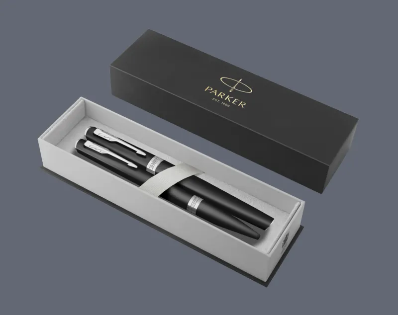 Zestaw Pióro wieczne + Długopis Parker Meridian Mate Black CT | Stalówka F - 2231404_2231407