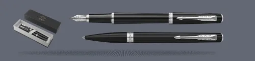 Zestaw Pióro wieczne + Długopis Parker Meridian Mate Black CT | Stalówka F - 2231404_2231407