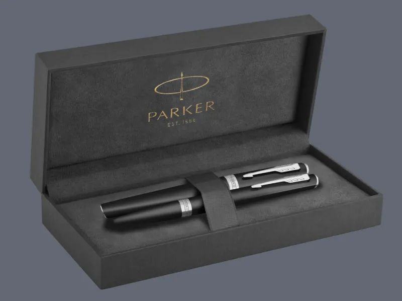Zestaw Pióro wieczne + Długopis Parker Meridian Mate Black CT + Premium Box | Stalówka F - 2231404_2231407