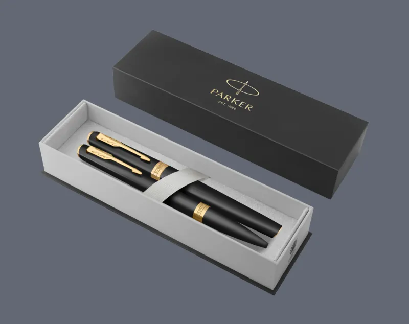 Zestaw Pióro wieczne + Długopis Parker Meridian Mate Black GT | Stalówka F - 2231396_2231399