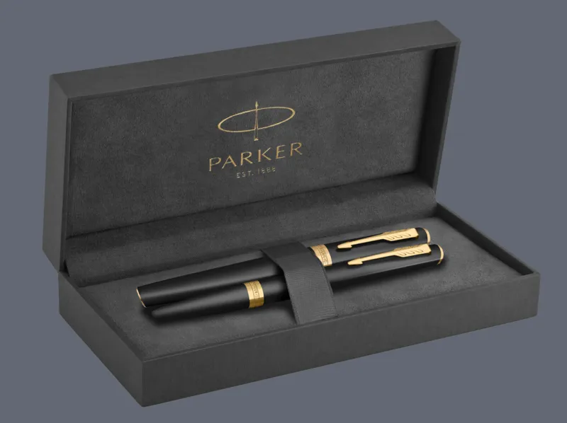Zestaw Pióro wieczne + Długopis Parker Meridian Mate Black GT + Premium Box | Stalówka F - 2231396_2231399