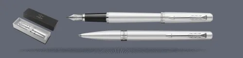 Zestaw Pióro wieczne + Długopis Parker Meridian Chrome CT | Stalówka F - 2231388_2231391