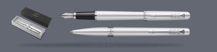 Zestaw Pióro wieczne + Długopis Parker Meridian Chrome CT | Stalówka F - 2231388_2231391