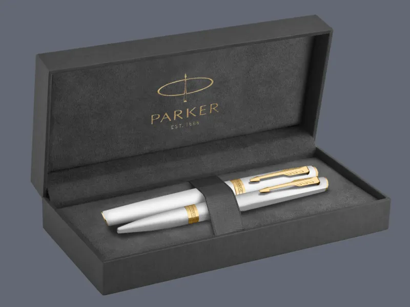 Zestaw Pióro wieczne + Długopis Parker Meridian Chrome GT + Premium Box | Stalówka F - 2231384_2231387