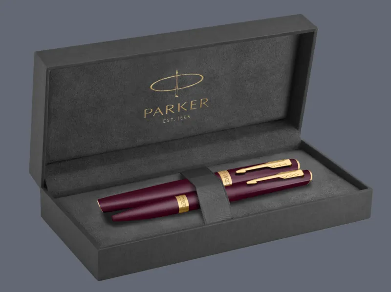 Zestaw Pióro wieczne + Długopis Parker Meridian Red GT + Premium Box | Stalówka F - 2231412_2231415