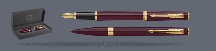 Zestaw Pióro wieczne + Długopis Parker Meridian Red GT + Premium Box | Stalówka F - 2231412_2231415
