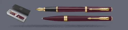 Zestaw Pióro wieczne + Długopis Parker Meridian Red GT | Stalówka F - 2231412_2231415