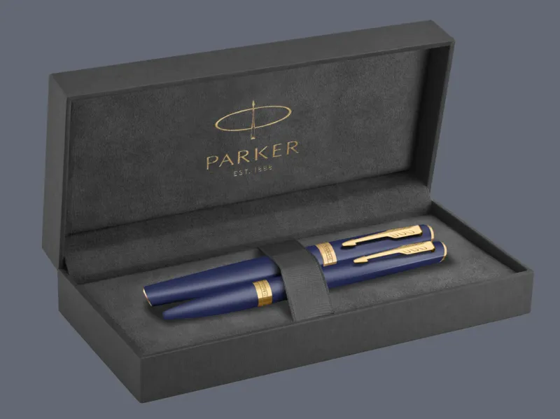 Zestaw Pióro wieczne + Długopis Parker Meridian Blue GT + Premium Box | Stalówka F - 2231408_2231411