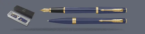 Zestaw Pióro wieczne + Długopis Parker Meridian Blue GT | Stalówka F - 2231408_2231411