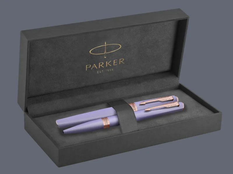 Zestaw Pióro wieczne + Długopis Parker Meridian Lilac PGT + Premium Box | Stalówka F - 2247766_2247769