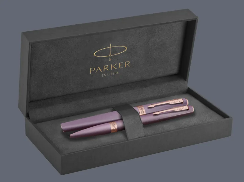 Zestaw Pióro wieczne + Długopis Parker Meridian Purple PGT + Premium Box | Stalówka F - 2247762_2247765