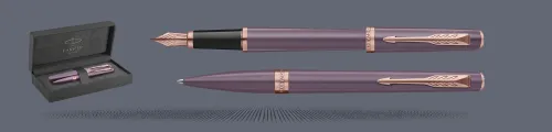 Zestaw Pióro wieczne + Długopis Parker Meridian Purple PGT + Premium Box | Stalówka F - 2247762_2247765