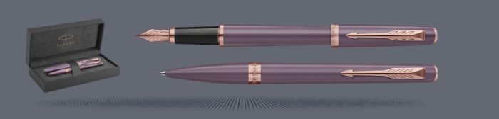 Zestaw Pióro wieczne + Długopis Parker Meridian Purple PGT + Premium Box | Stalówka F - 2247762_2247765