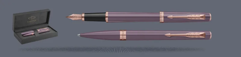 Zestaw Pióro wieczne + Długopis Parker Meridian Purple PGT + Premium Box | Stalówka F - 2247762_2247765